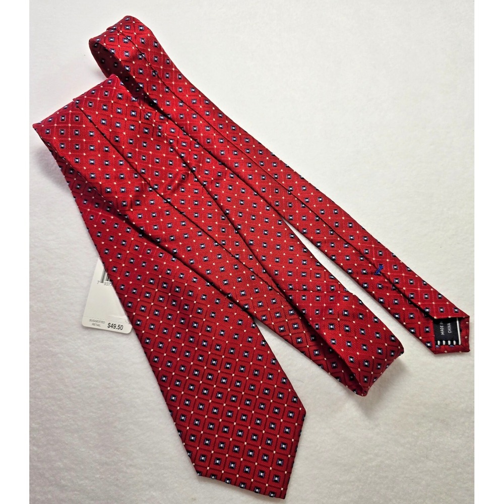 NEW Nautica 100%‎ Silk Mens Neck Tie Geometric Diamond Blue Water Neat